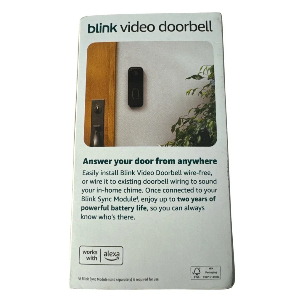 Blink Video Doorbell Black HD Battery Powered Two-Way Audio Alexa Compatible NIB